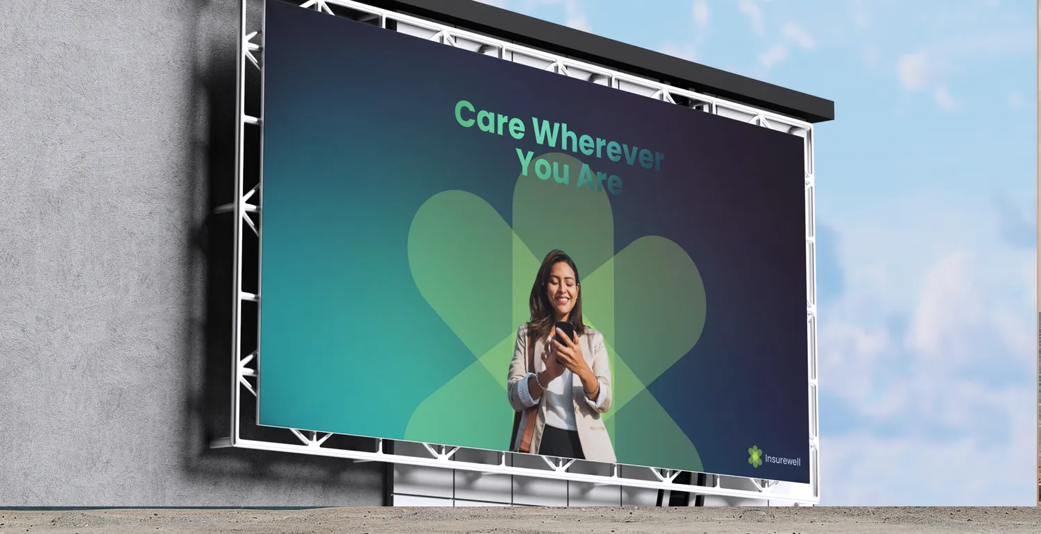 InsureWell health insurance app marketing hoarding, second execution.